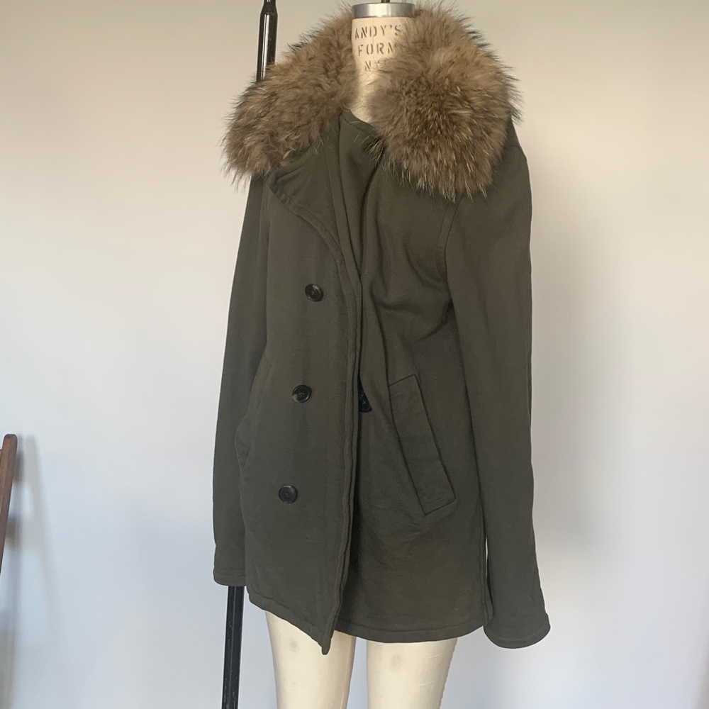 Michael Kors Military Peacoat with Fox Fur Collar